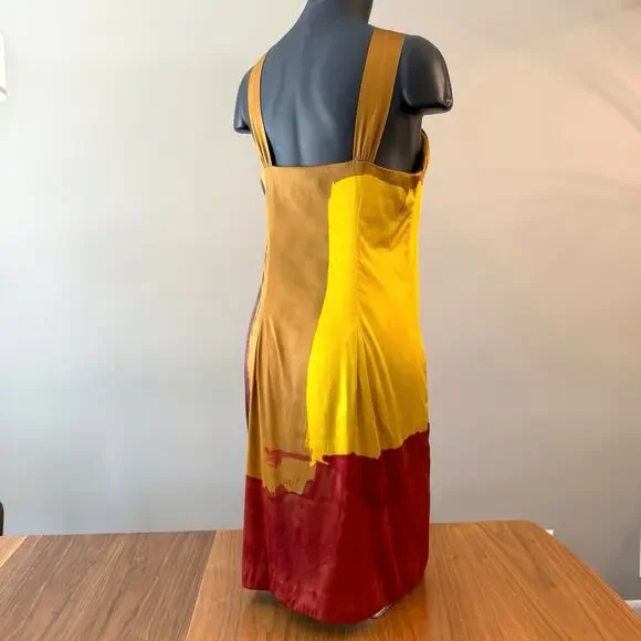 Vince Dress Size 10 Stretch Silk Charmeuse Twisted Halter Abstract Color Block - Picture 2 of 10